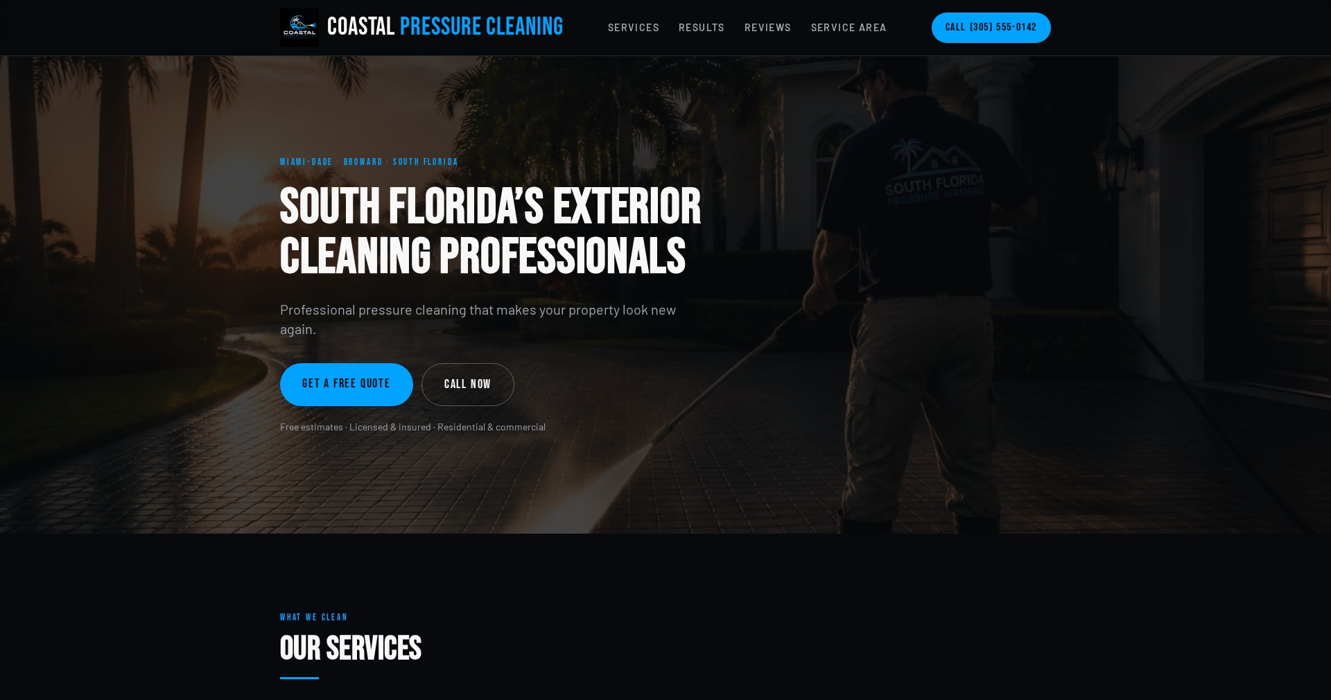 Homepage of the Coastal Pressure Washing website designed by Paramount Digital